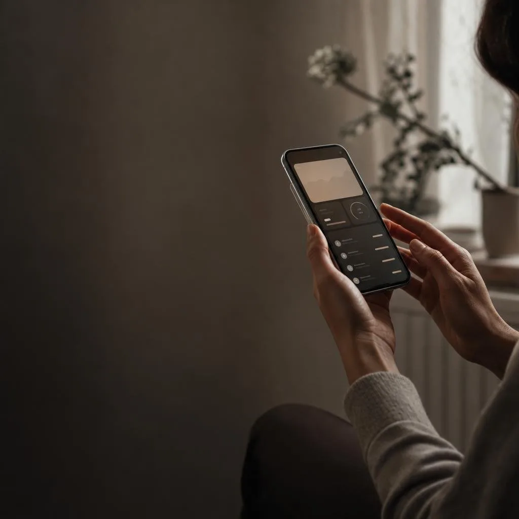 A banking app dashboard glowing on a phone screen in the dark